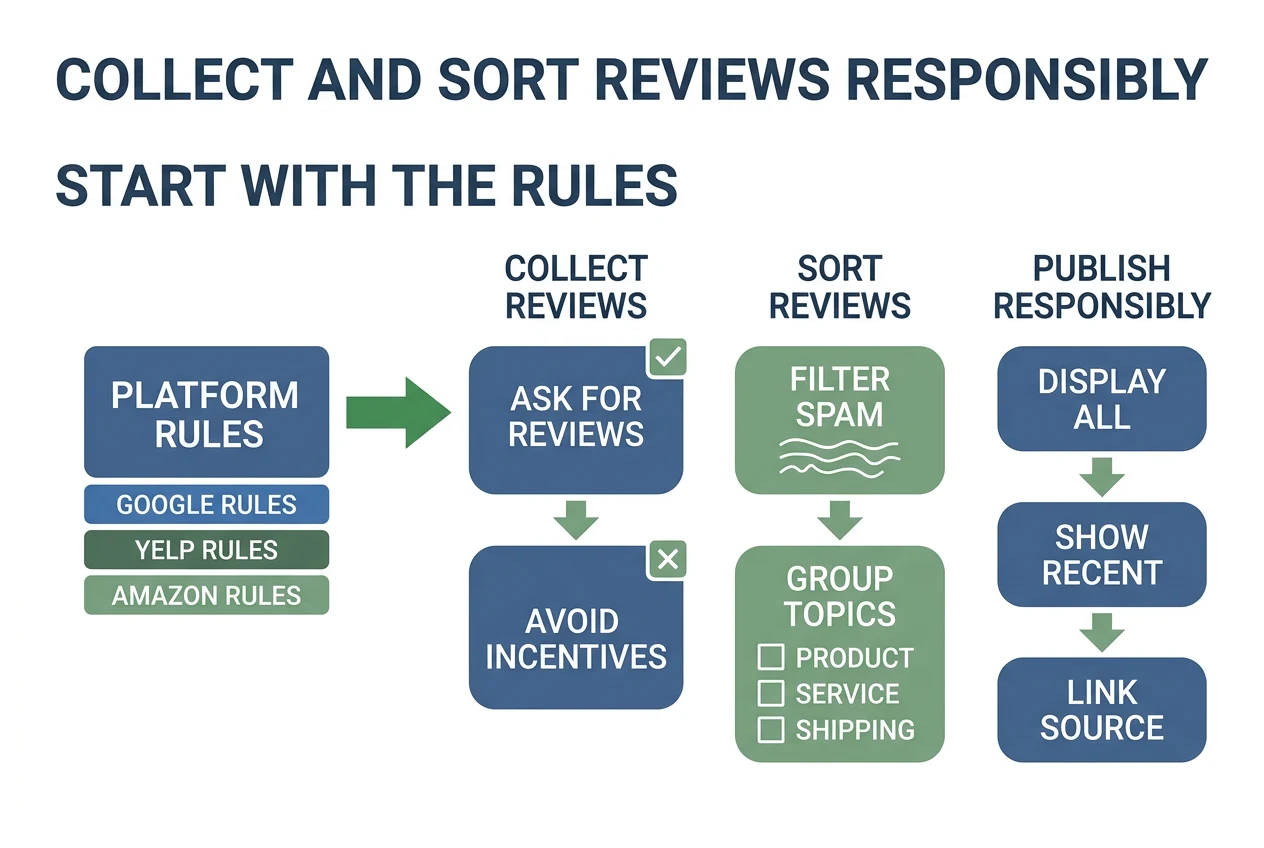 Illustration for "How do you collect and sort reviews responsibly?"